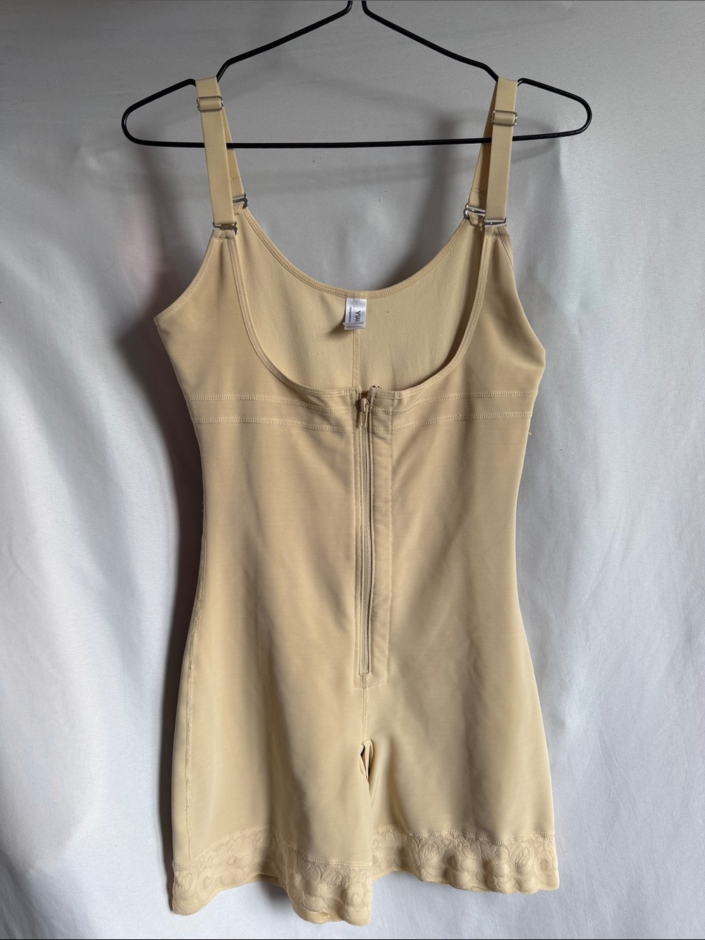 Beige Sculpting Shapewear Bodysuit with Front Zipper